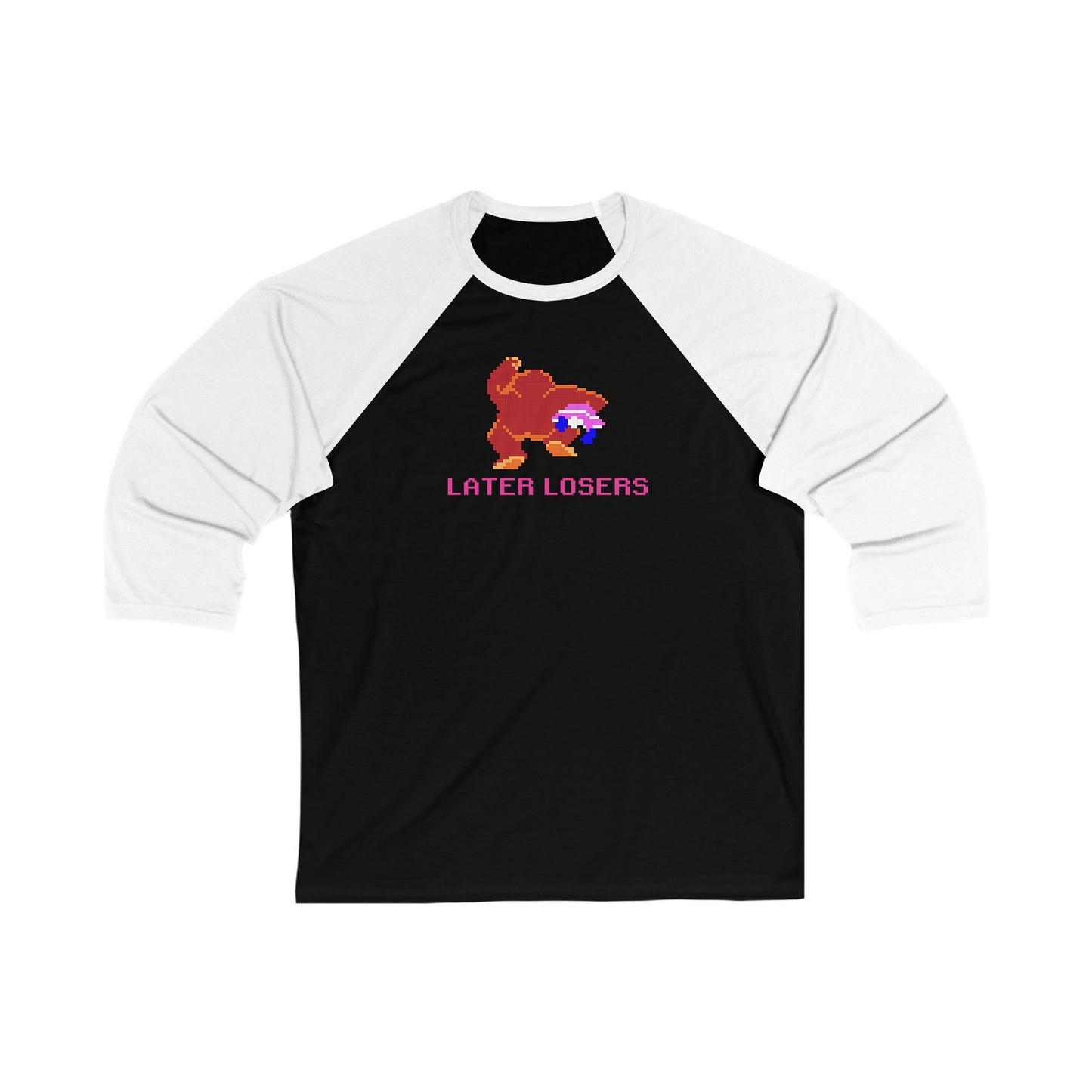8-bit Legends: DonkeyKong "LATER LOSERS" unisex 3/4 sleeve baseball t-shirt