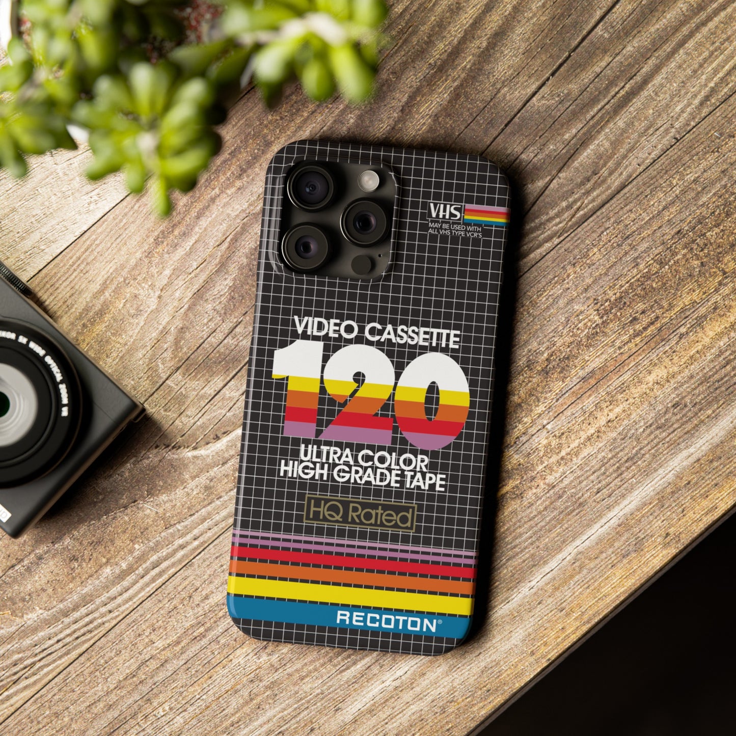 VHS Visions - retro RECOTON Ultra Color High Grade HQ 120 VHS tape inspired slim iPhone cases
