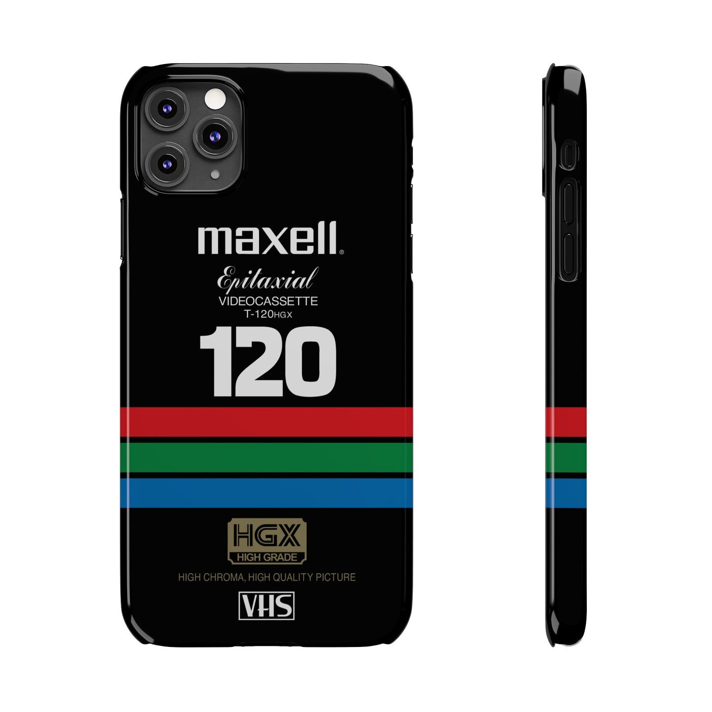 VHS Visions - retro Maxell Epitaxial T-120HGX VHS tape inspired slim iPhone cases