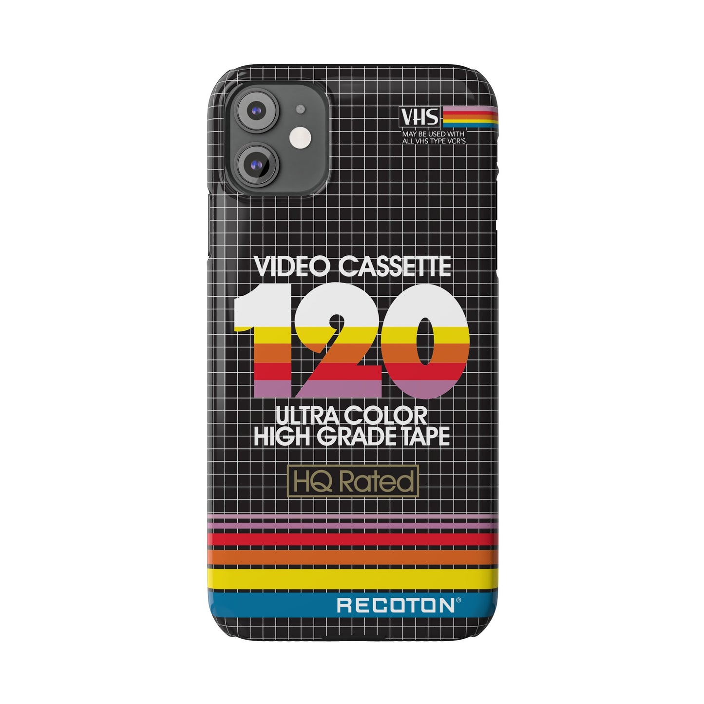 VHS Visions - retro RECOTON Ultra Color High Grade HQ 120 VHS tape inspired slim iPhone cases