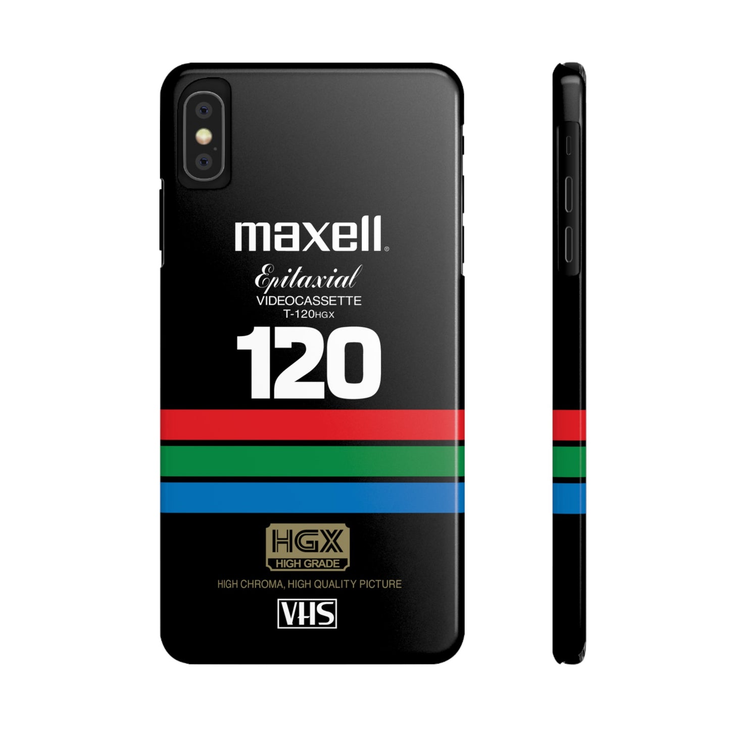VHS Visions - retro Maxell Epitaxial T-120HGX VHS tape inspired slim iPhone cases