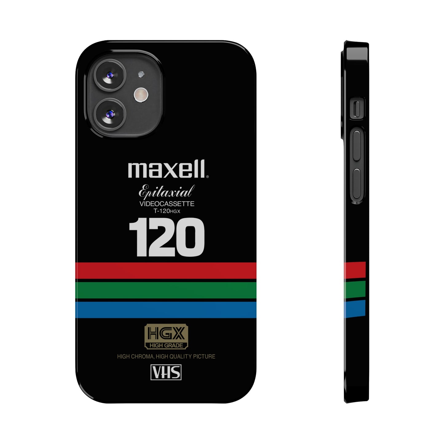 VHS Visions - retro Maxell Epitaxial T-120HGX VHS tape inspired slim iPhone cases