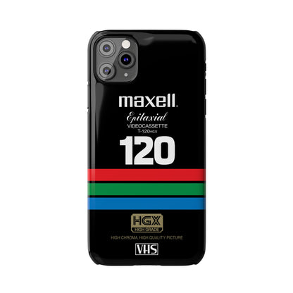 VHS Visions - retro Maxell Epitaxial T-120HGX VHS tape inspired slim iPhone cases