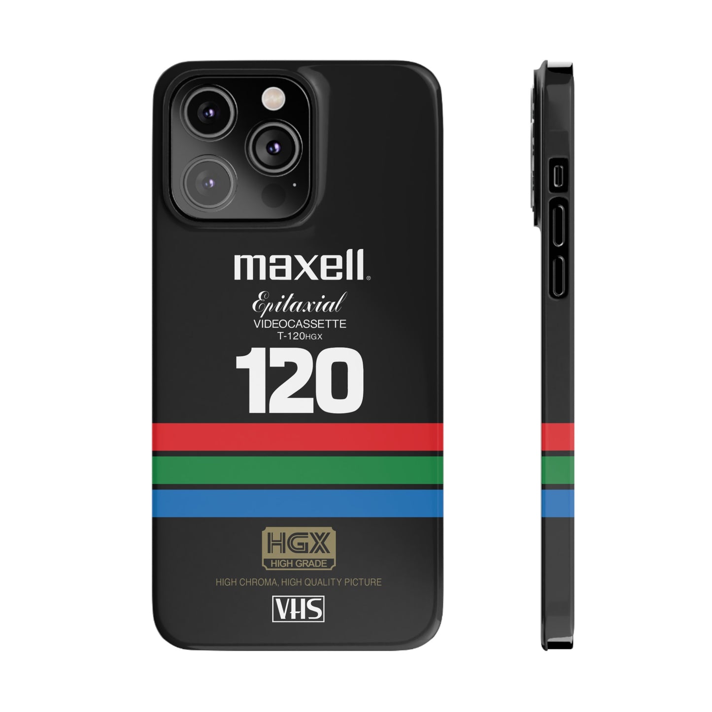 VHS Visions - retro Maxell Epitaxial T-120HGX VHS tape inspired slim iPhone cases
