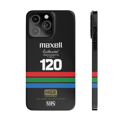 VHS Visions - retro Maxell Epitaxial T-120HGX VHS tape inspired slim iPhone cases
