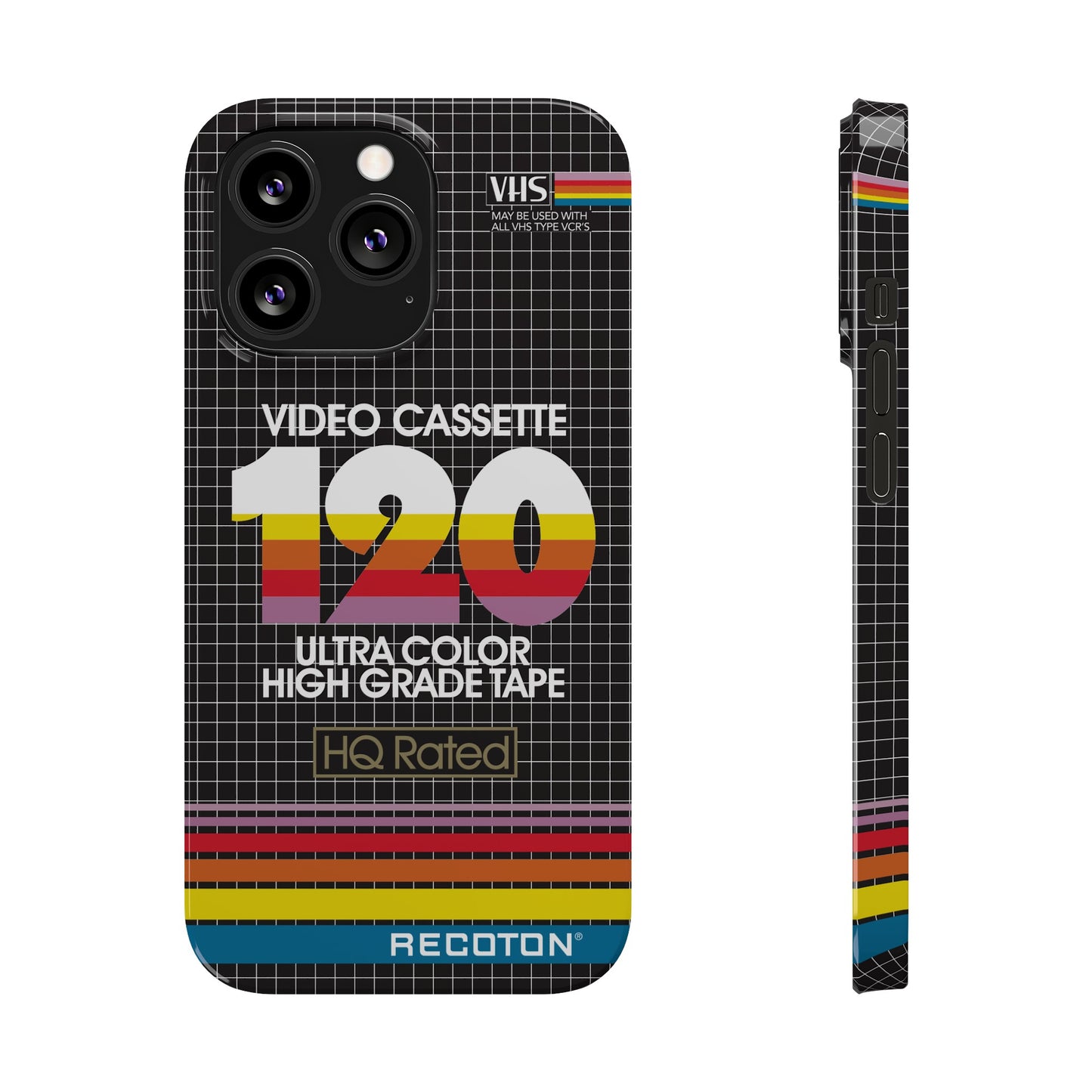 VHS Visions - retro RECOTON Ultra Color High Grade HQ 120 VHS tape inspired slim iPhone cases