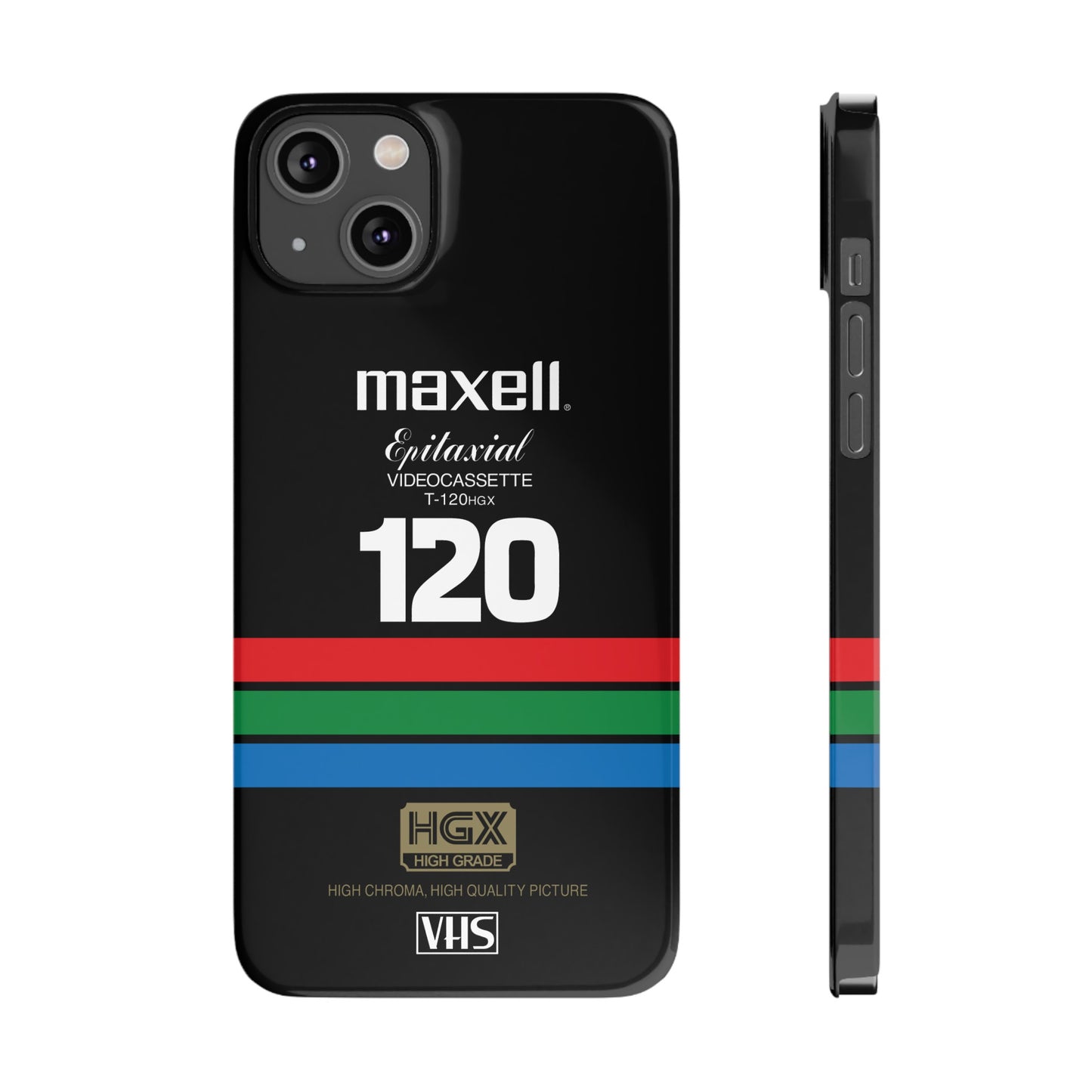 VHS Visions - retro Maxell Epitaxial T-120HGX VHS tape inspired slim iPhone cases