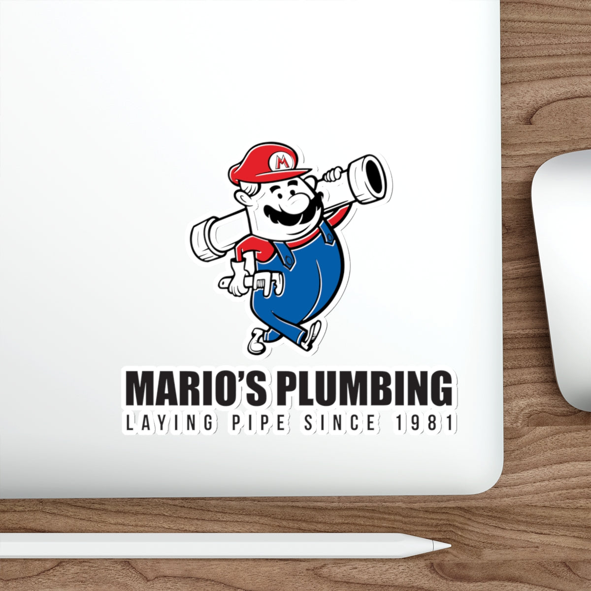 Marios Plumbing Laying Pipe Since 1981 - vinyl die cut sticker