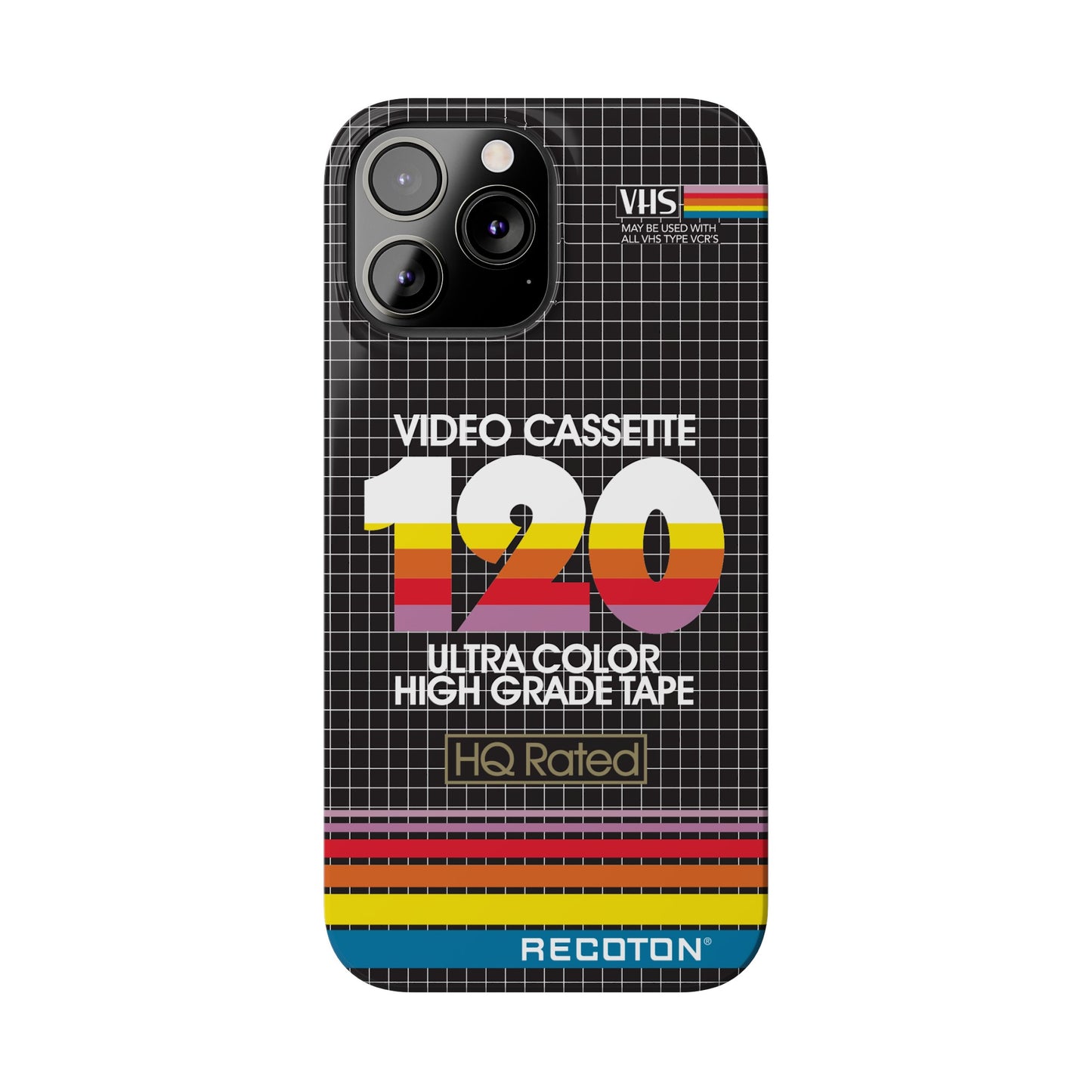 VHS Visions - retro RECOTON Ultra Color High Grade HQ 120 VHS tape inspired slim iPhone cases