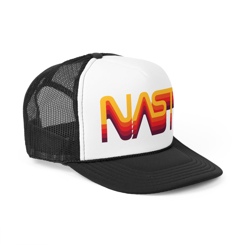 NASTY vintage sunset vibes NASA logo inspired trucker hat