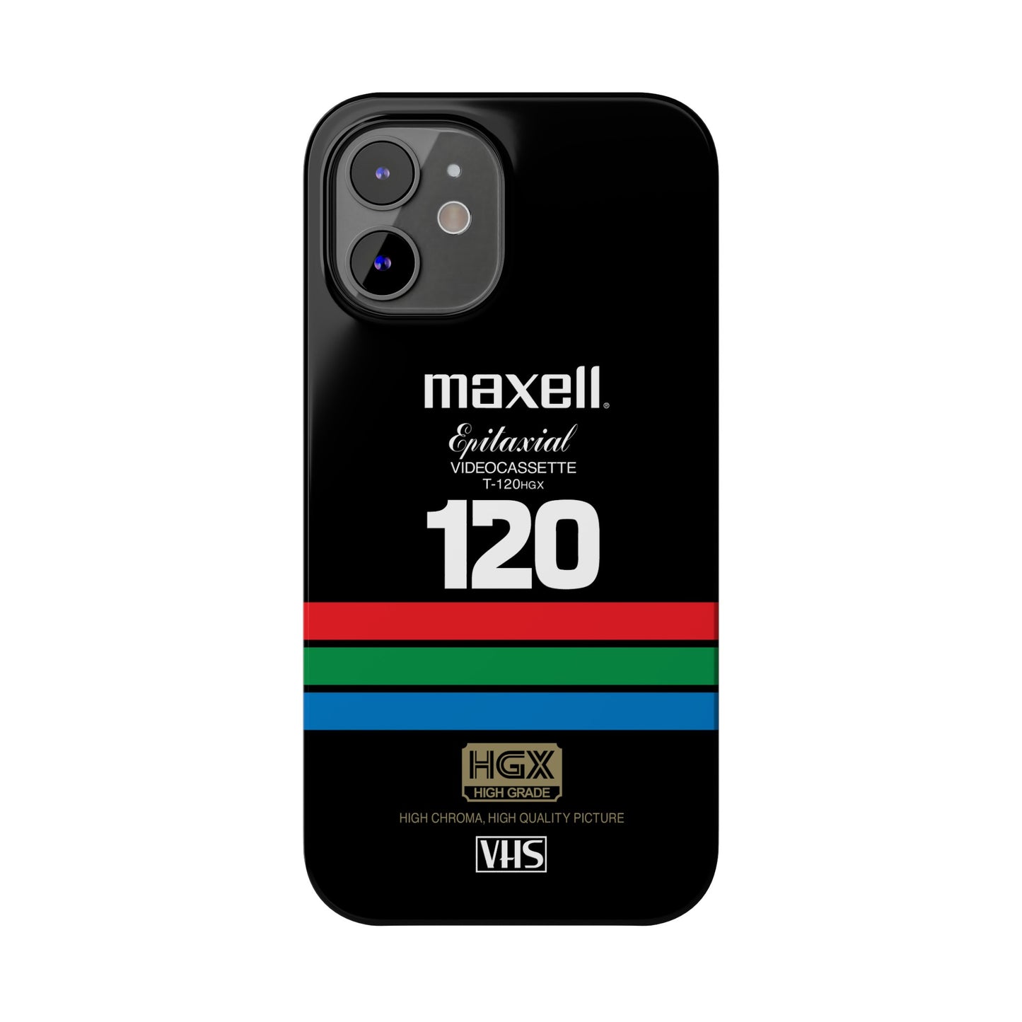 VHS Visions - retro Maxell Epitaxial T-120HGX VHS tape inspired slim iPhone cases