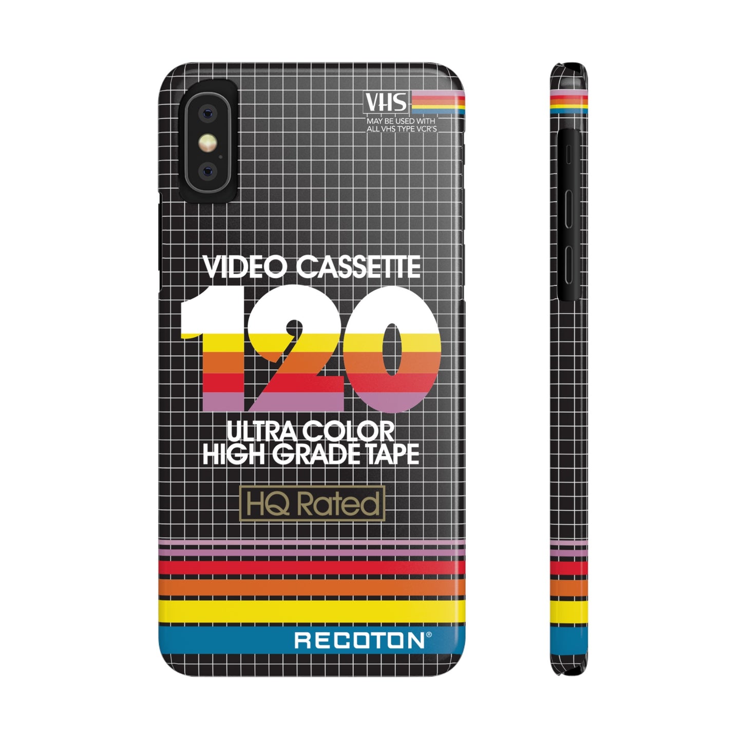 VHS Visions - retro RECOTON Ultra Color High Grade HQ 120 VHS tape inspired slim iPhone cases