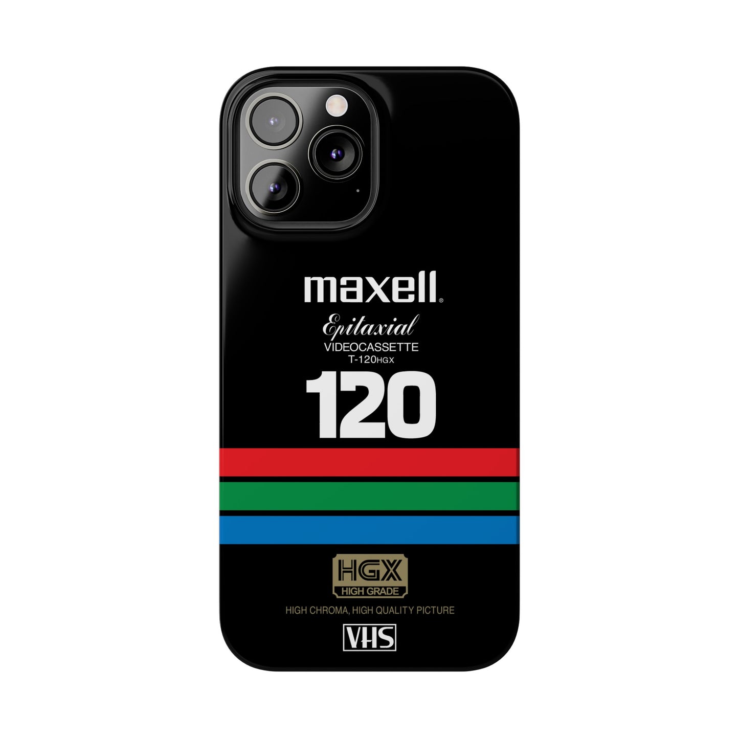 VHS Visions - retro Maxell Epitaxial T-120HGX VHS tape inspired slim iPhone cases