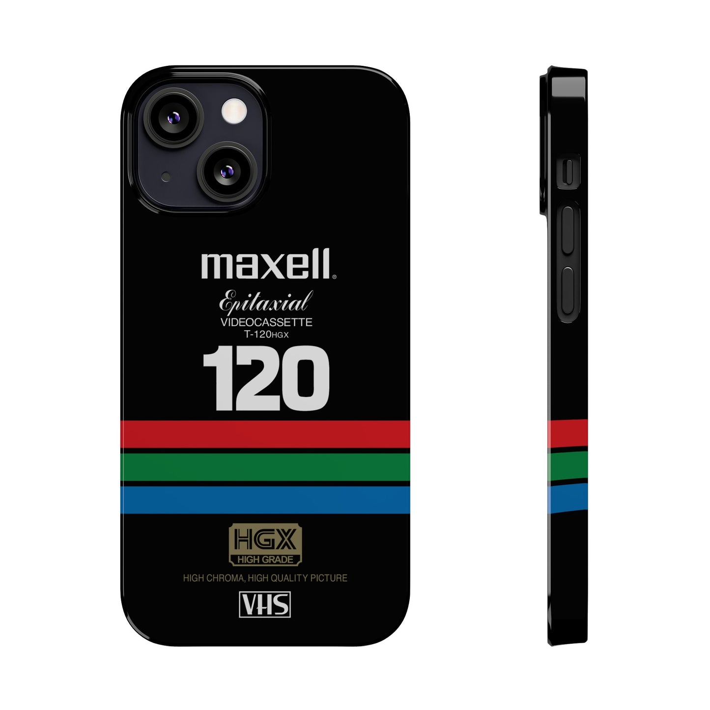 VHS Visions - retro Maxell Epitaxial T-120HGX VHS tape inspired slim iPhone cases