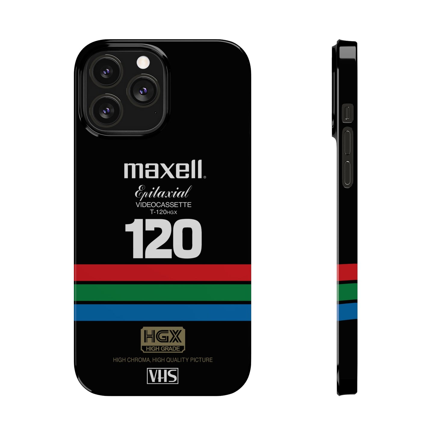 VHS Visions - retro Maxell Epitaxial T-120HGX VHS tape inspired slim iPhone cases