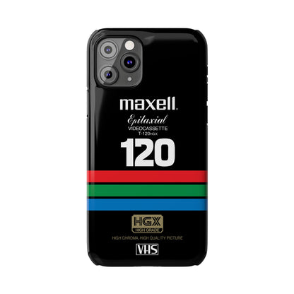 VHS Visions - retro Maxell Epitaxial T-120HGX VHS tape inspired slim iPhone cases