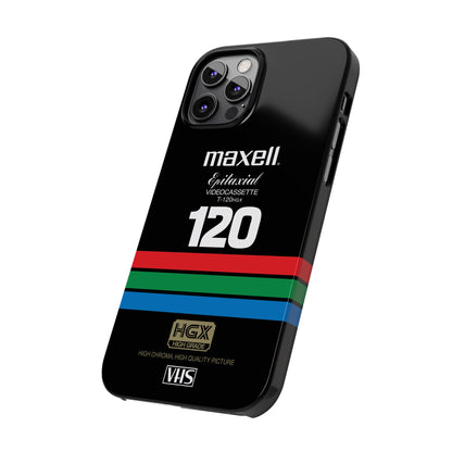VHS Visions - retro Maxell Epitaxial T-120HGX VHS tape inspired slim iPhone cases