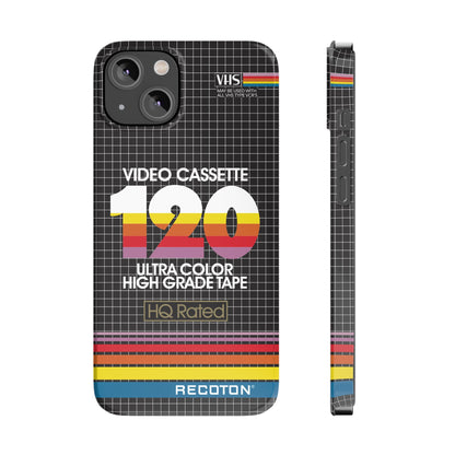VHS Visions - retro RECOTON Ultra Color High Grade HQ 120 VHS tape inspired slim iPhone cases