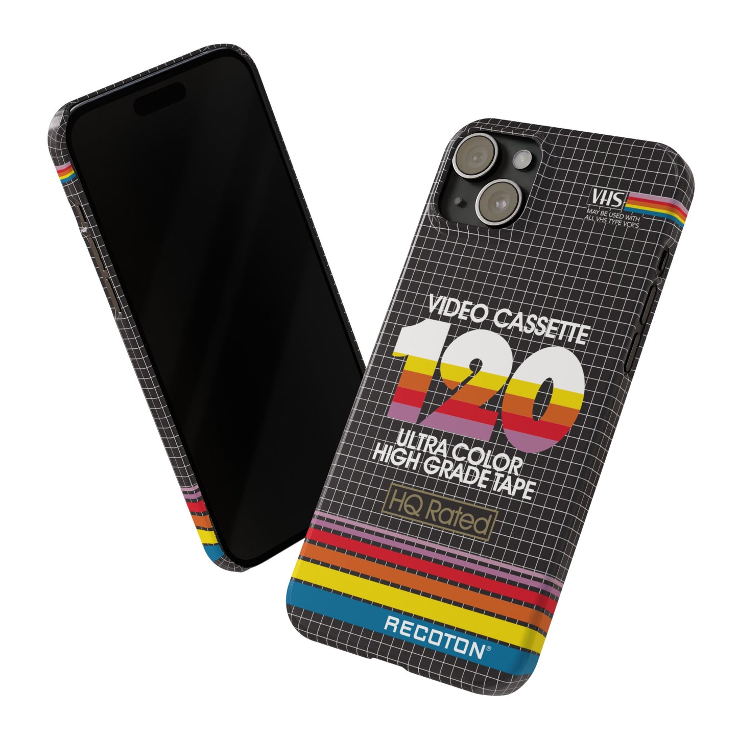 VHS Visions - retro RECOTON Ultra Color High Grade HQ 120 VHS tape inspired slim iPhone cases