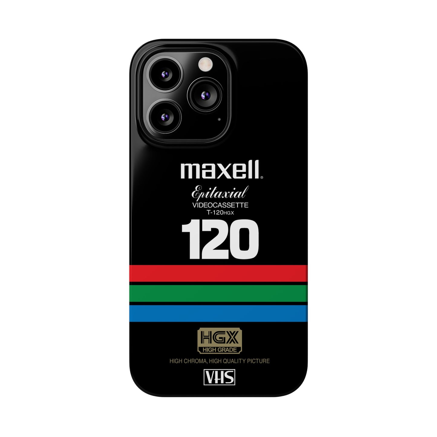 VHS Visions - retro Maxell Epitaxial T-120HGX VHS tape inspired slim iPhone cases