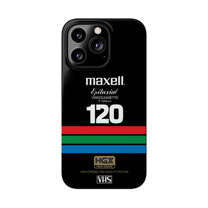VHS Visions - retro Maxell Epitaxial T-120HGX VHS tape inspired slim iPhone cases