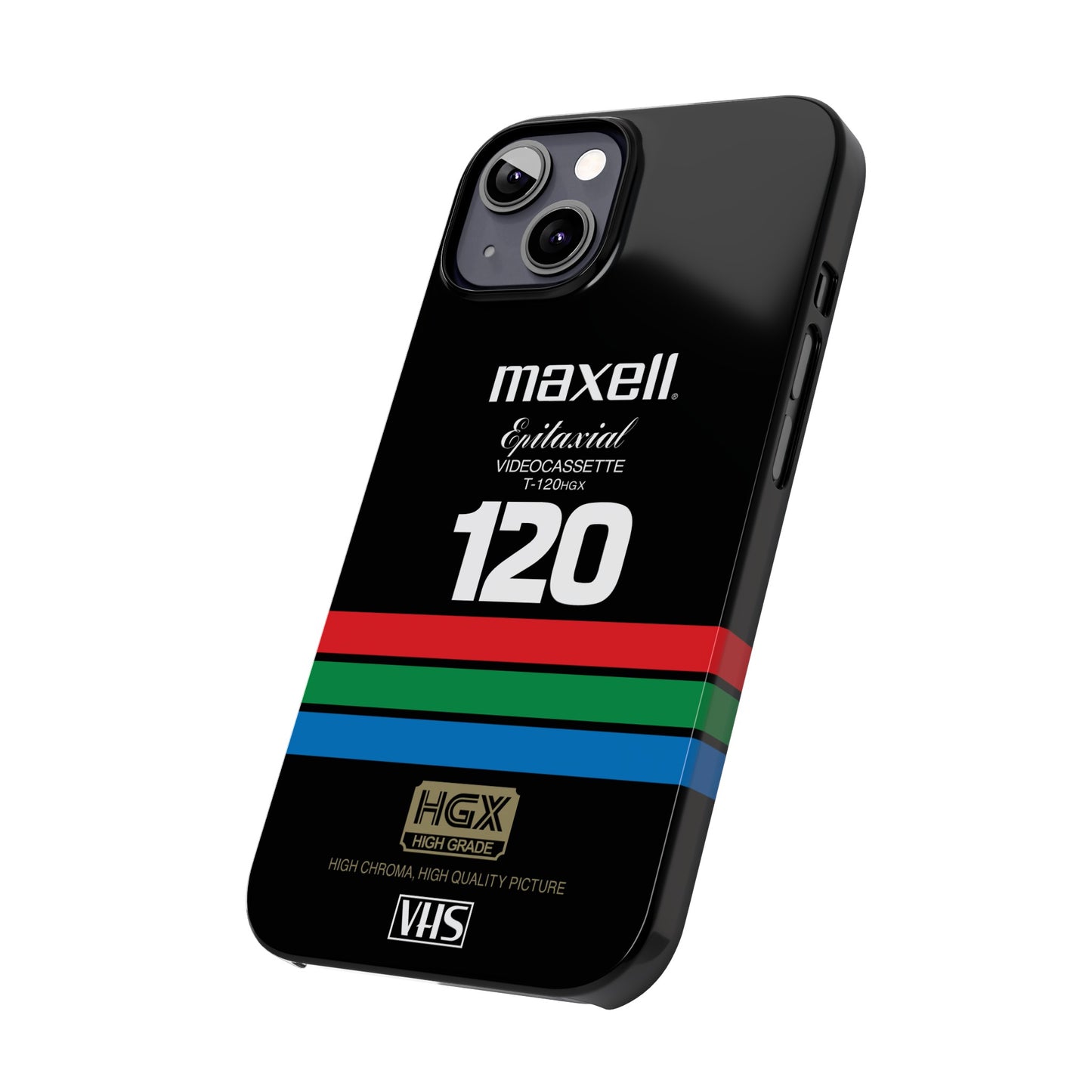 VHS Visions - retro Maxell Epitaxial T-120HGX VHS tape inspired slim iPhone cases