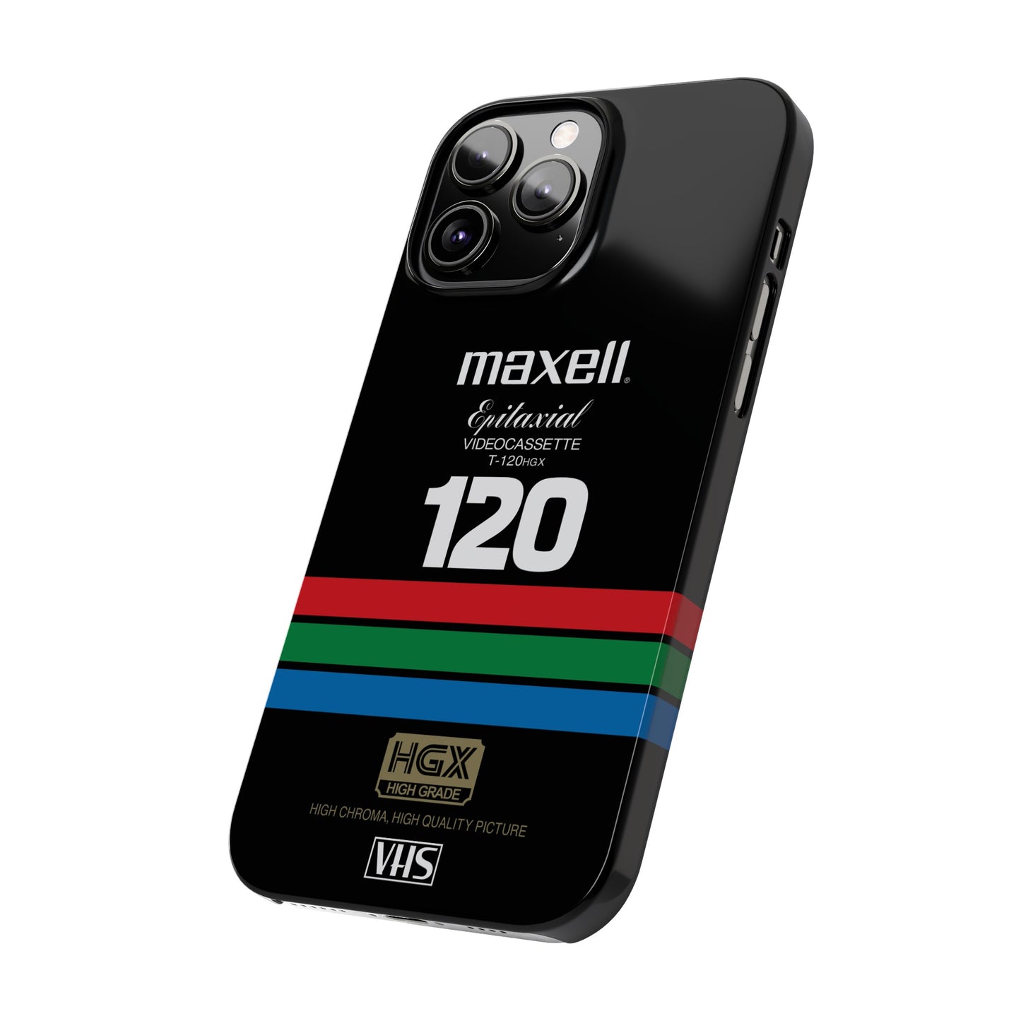VHS Visions - retro Maxell Epitaxial T-120HGX VHS tape inspired slim iPhone cases