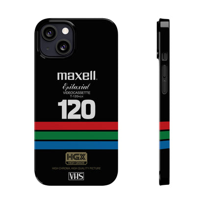 VHS Visions - retro Maxell Epitaxial T-120HGX VHS tape inspired slim iPhone cases