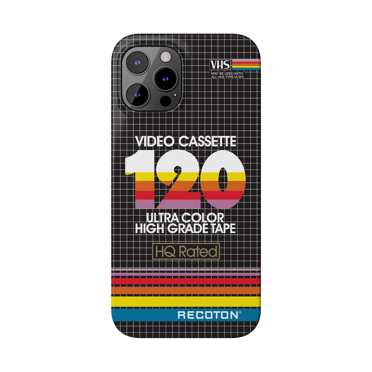 VHS Visions - retro RECOTON Ultra Color High Grade HQ 120 VHS tape inspired slim iPhone cases