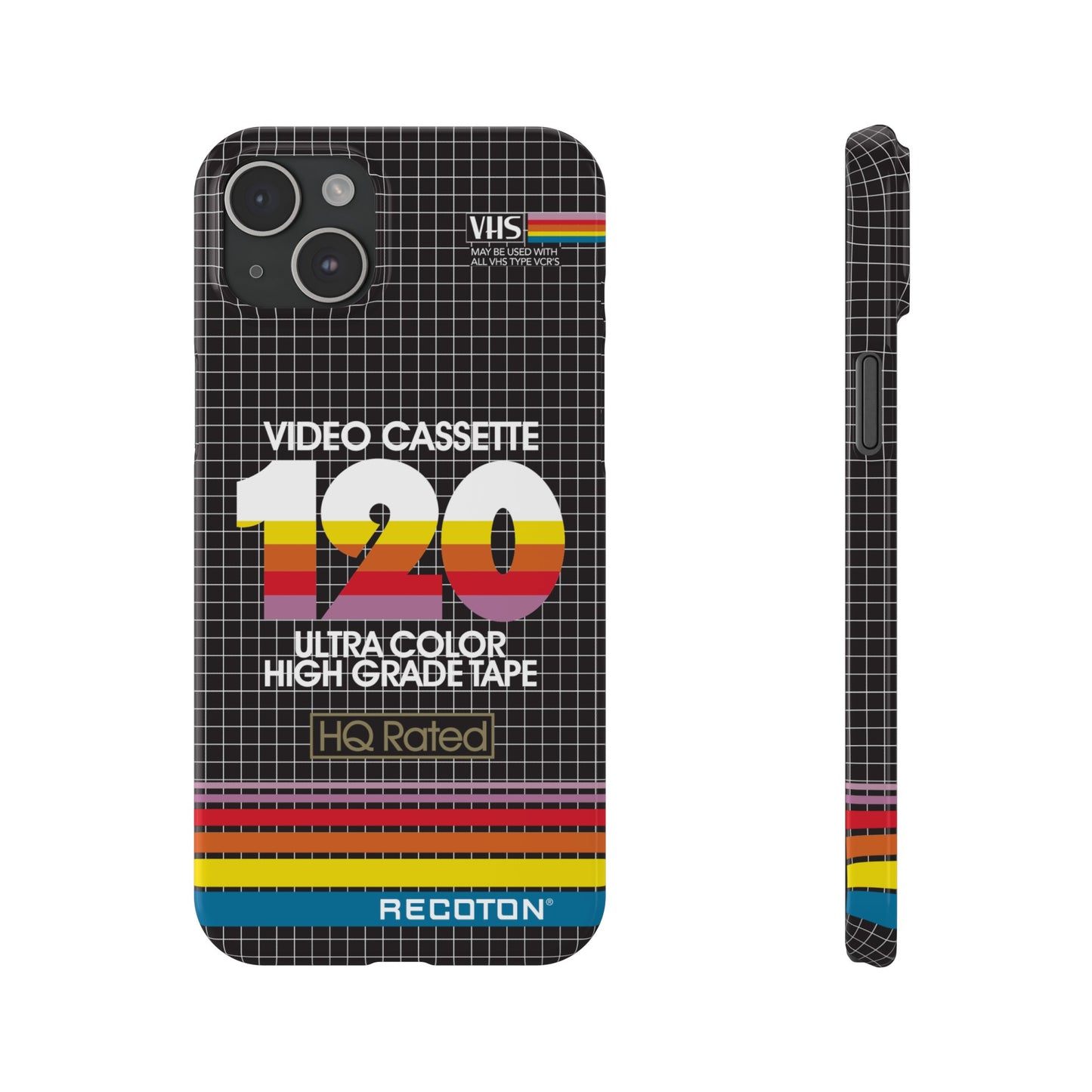 VHS Visions - retro RECOTON Ultra Color High Grade HQ 120 VHS tape inspired slim iPhone cases