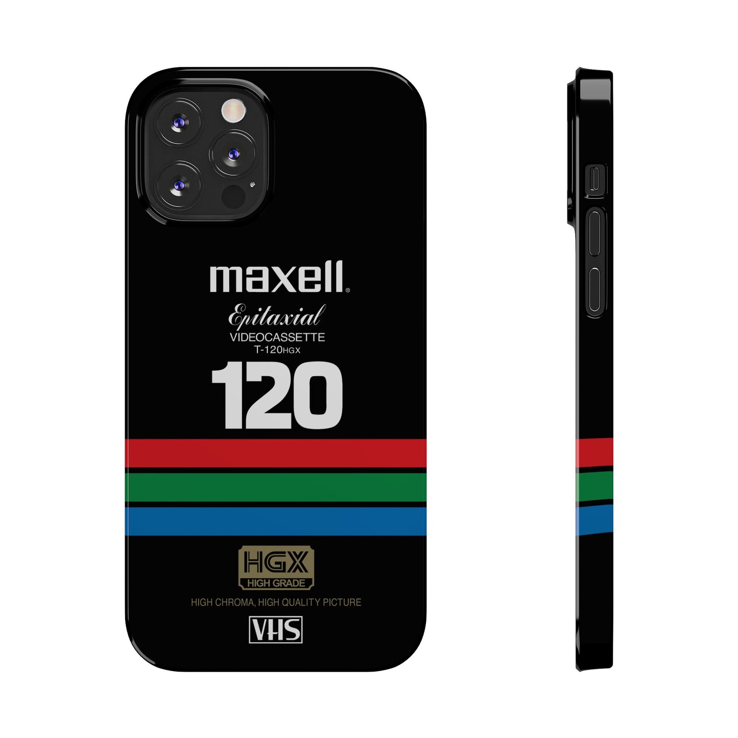 VHS Visions - retro Maxell Epitaxial T-120HGX VHS tape inspired slim iPhone cases