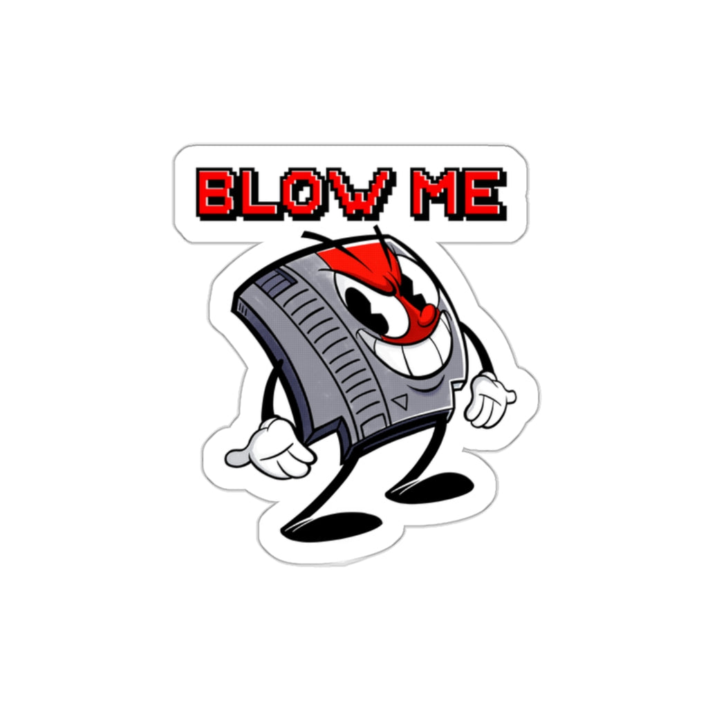 "Blow Me" classic NES video game cartridge inspired die-cut vinyl stickers - Rerun Designs