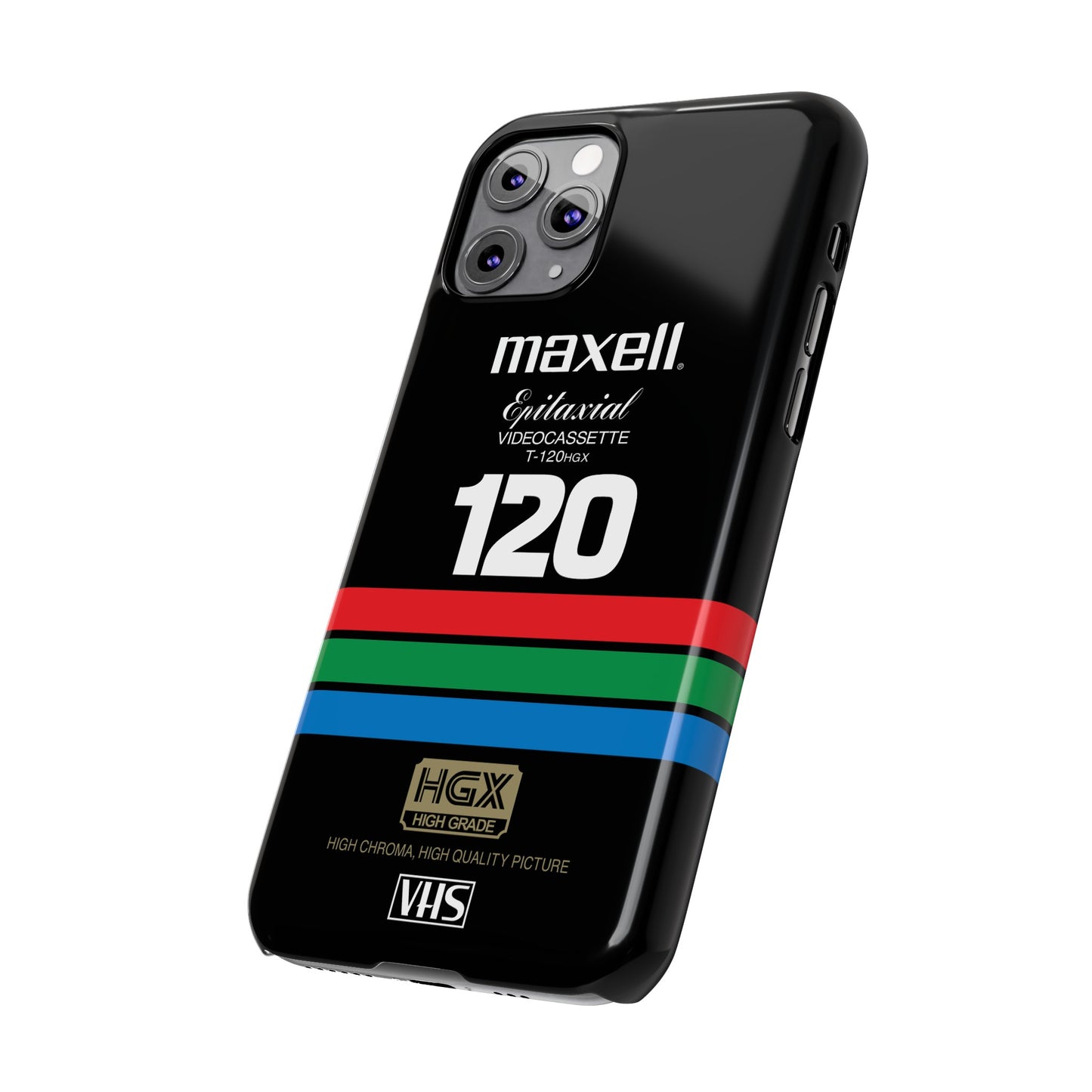 VHS Visions - retro Maxell Epitaxial T-120HGX VHS tape inspired slim iPhone cases