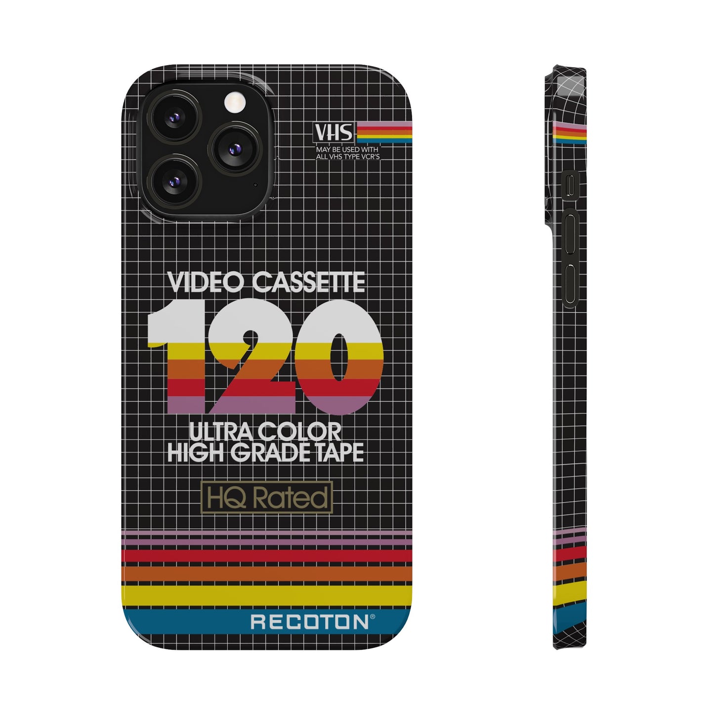VHS Visions - retro RECOTON Ultra Color High Grade HQ 120 VHS tape inspired slim iPhone cases