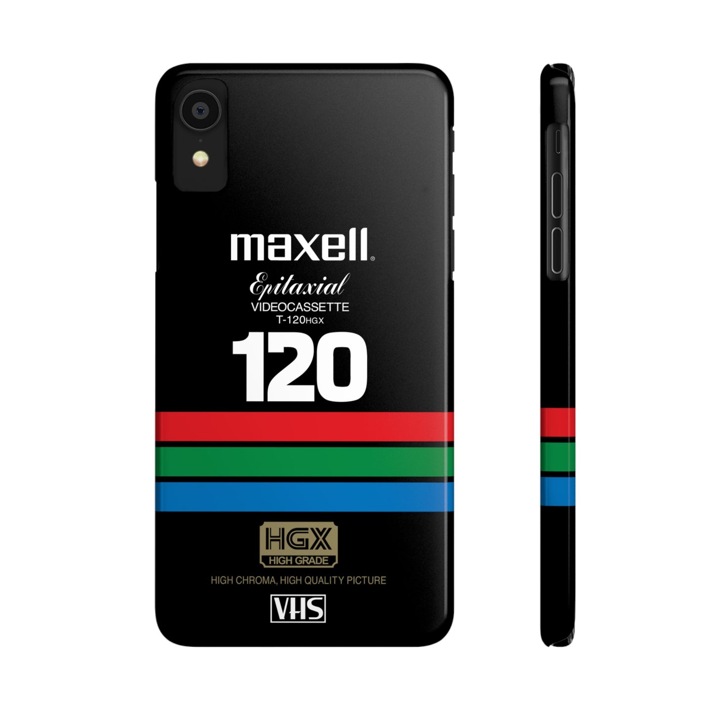 VHS Visions - retro Maxell Epitaxial T-120HGX VHS tape inspired slim iPhone cases
