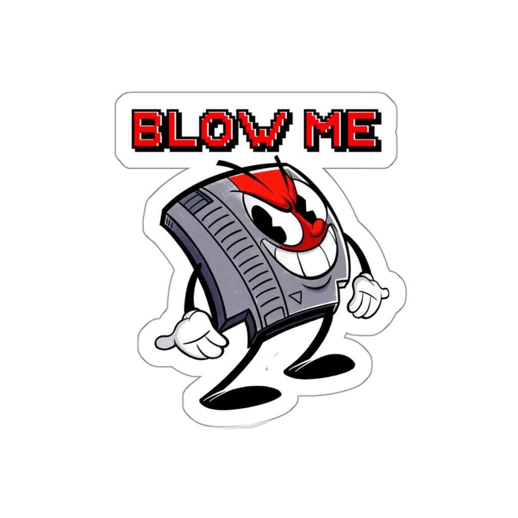 "Blow Me" classic NES video game cartridge inspired die-cut vinyl stickers - Rerun Designs