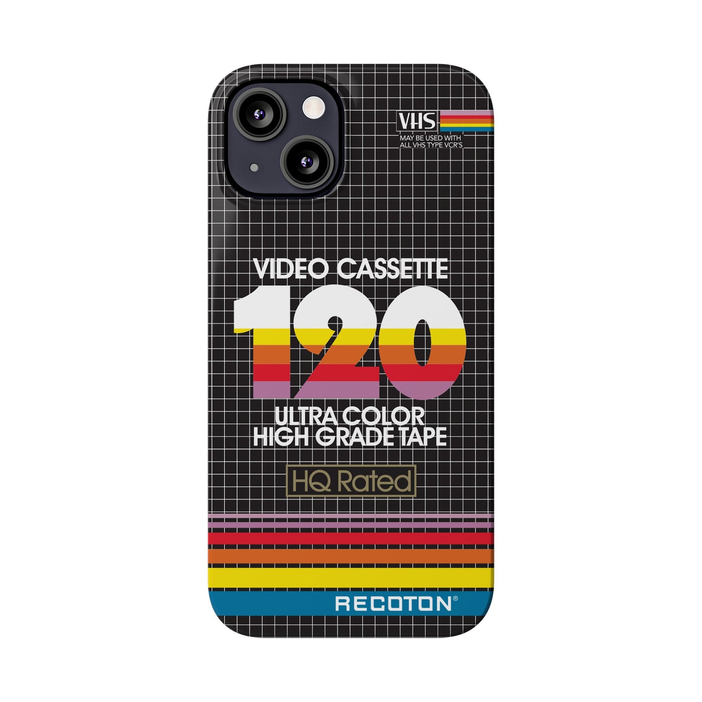 VHS Visions - retro RECOTON Ultra Color High Grade HQ 120 VHS tape inspired slim iPhone cases