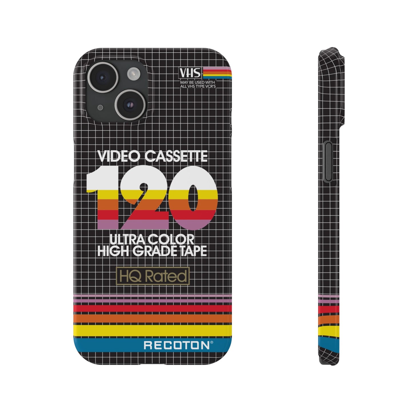 VHS Visions - retro RECOTON Ultra Color High Grade HQ 120 VHS tape inspired slim iPhone cases