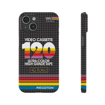 VHS Visions - retro RECOTON Ultra Color High Grade HQ 120 VHS tape inspired slim iPhone cases