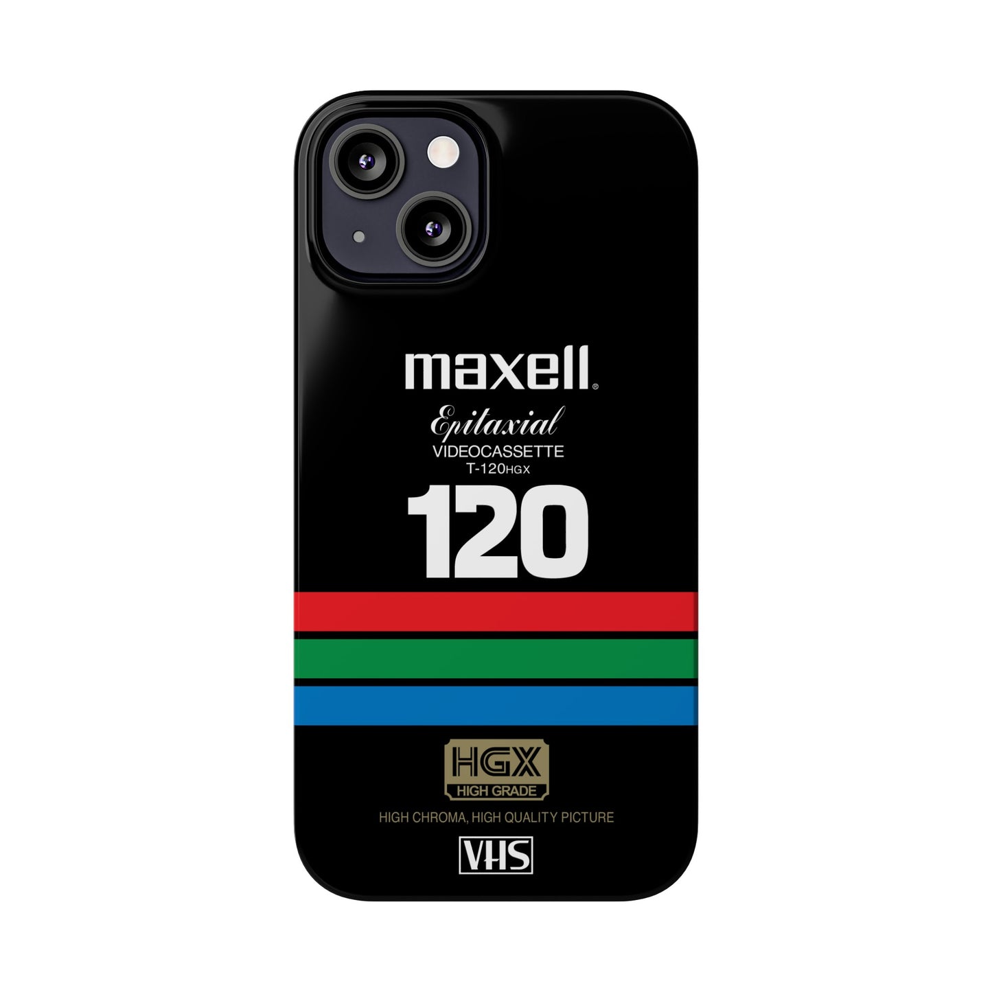 VHS Visions - retro Maxell Epitaxial T-120HGX VHS tape inspired slim iPhone cases