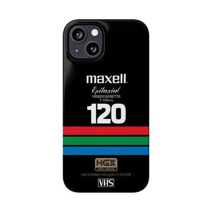 VHS Visions - retro Maxell Epitaxial T-120HGX VHS tape inspired slim iPhone cases