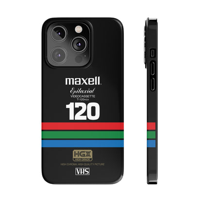VHS Visions - retro Maxell Epitaxial T-120HGX VHS tape inspired slim iPhone cases