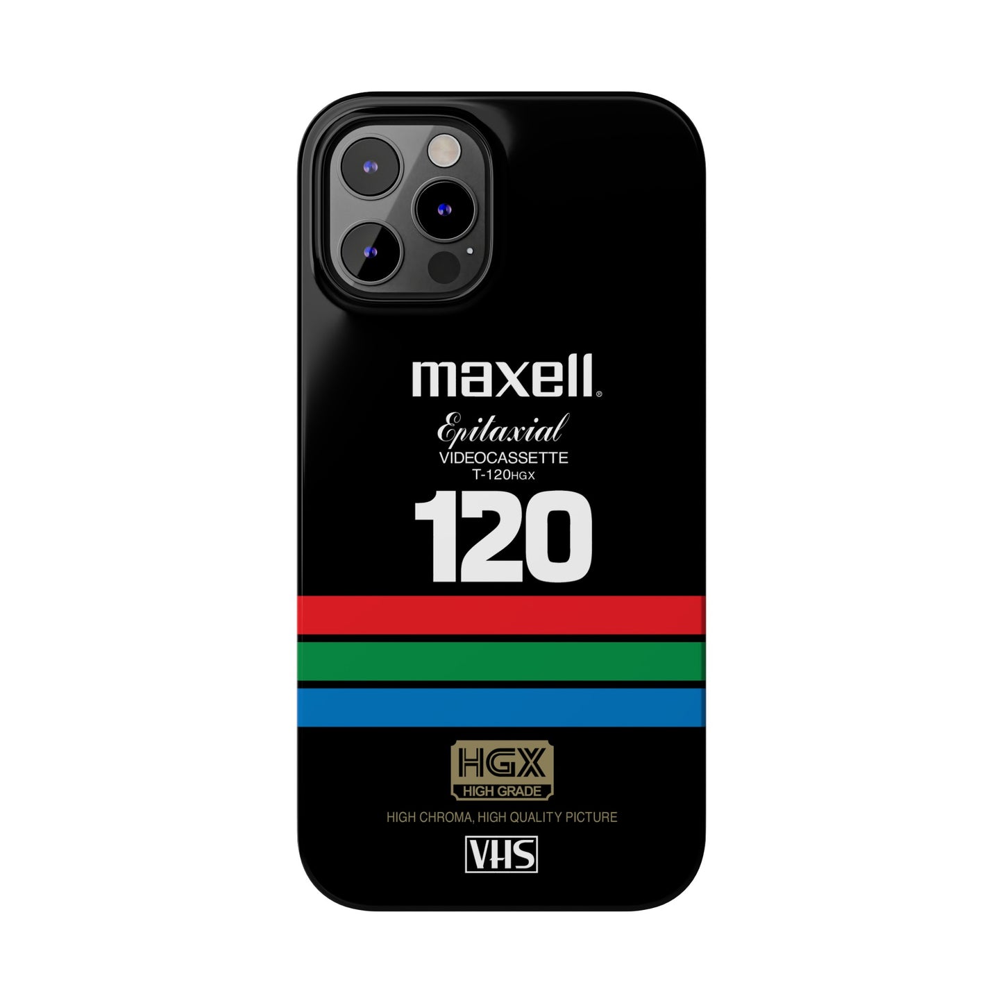VHS Visions - retro Maxell Epitaxial T-120HGX VHS tape inspired slim iPhone cases