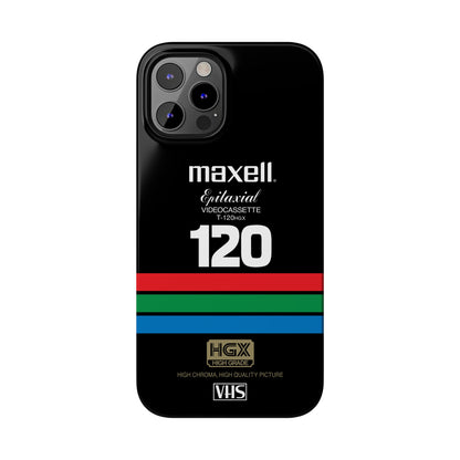 VHS Visions - retro Maxell Epitaxial T-120HGX VHS tape inspired slim iPhone cases