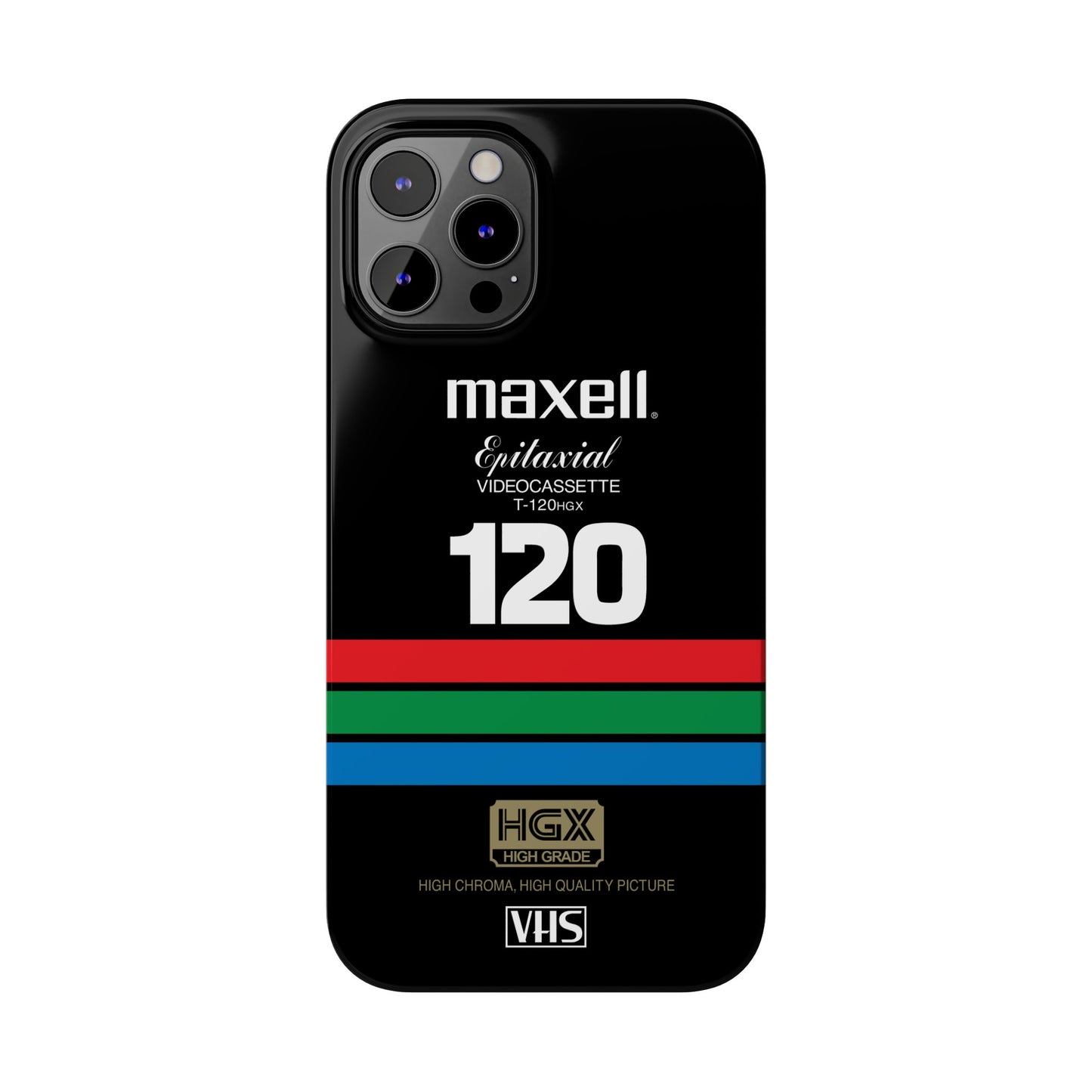 VHS Visions - retro Maxell Epitaxial T-120HGX VHS tape inspired slim iPhone cases