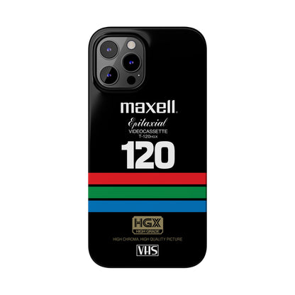 VHS Visions - retro Maxell Epitaxial T-120HGX VHS tape inspired slim iPhone cases