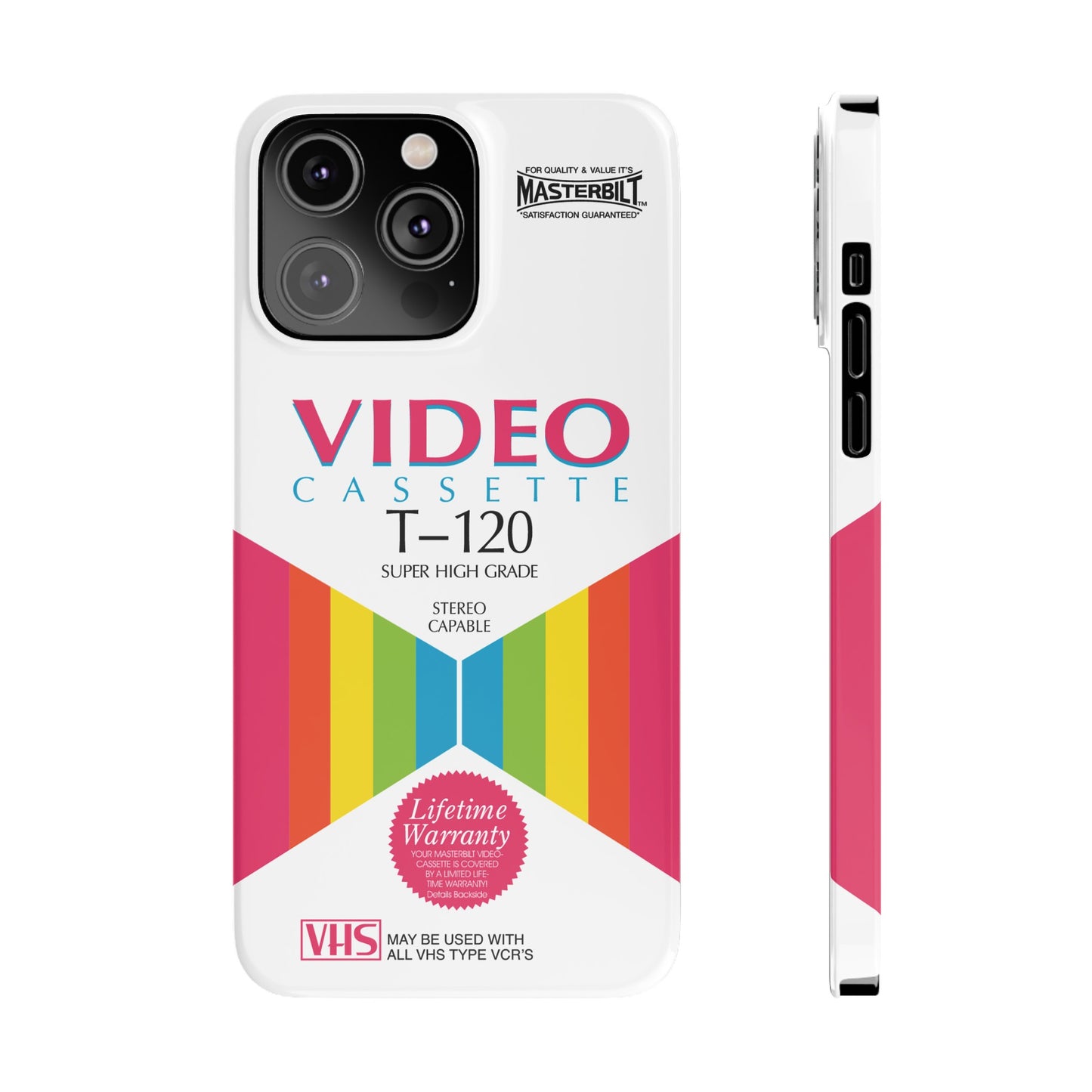 VHS Visions - retro Masterbilt T-120 Super High Grade VHS tape inspired slim iPhone cases