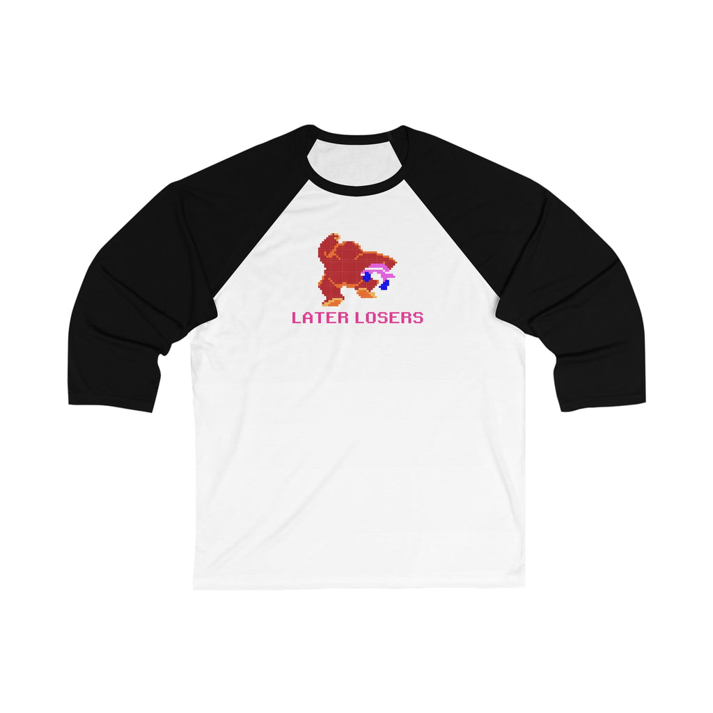 8-bit Legends: DonkeyKong "LATER LOSERS" unisex 3/4 sleeve baseball t-shirt - Rerun Designs