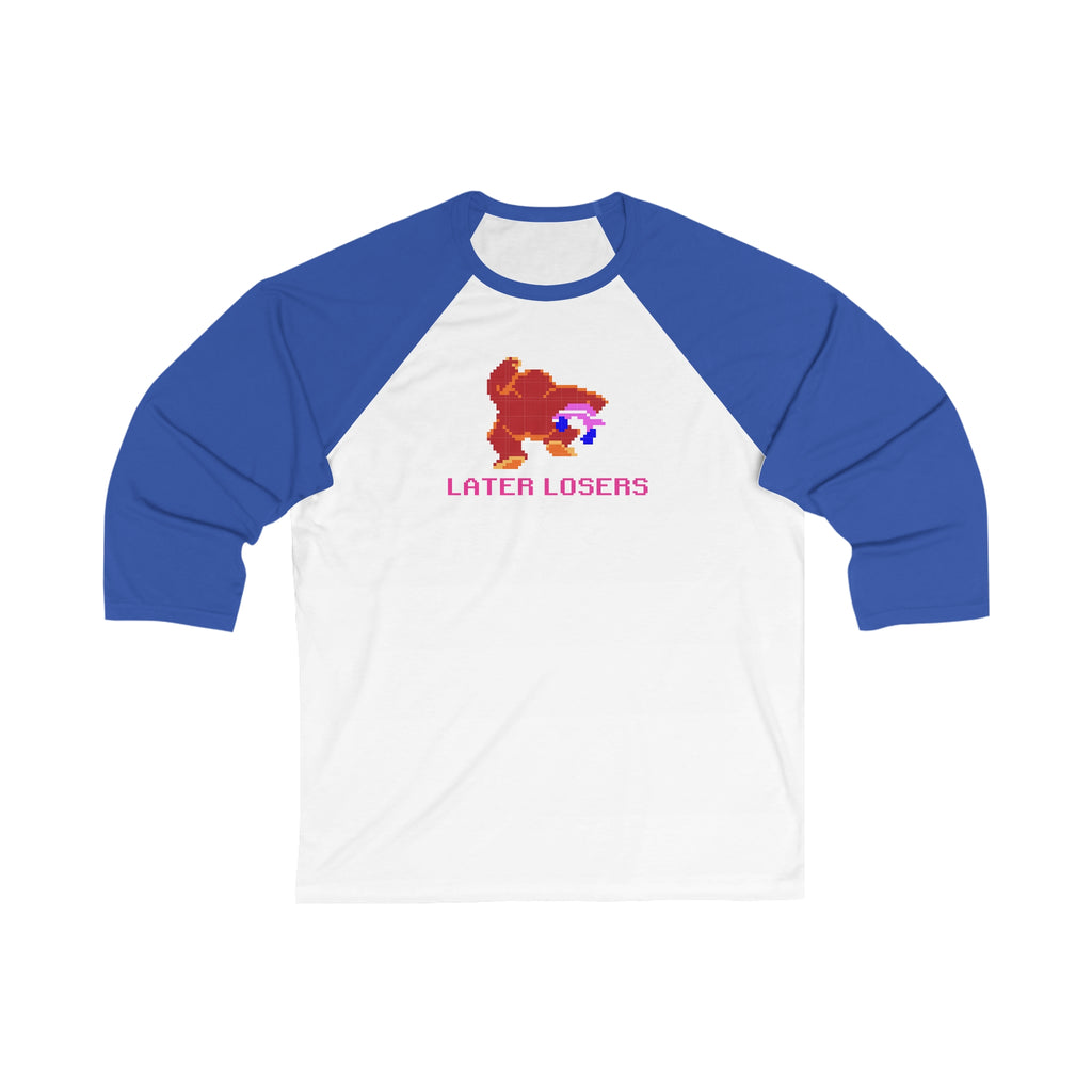 8-bit Legends: DonkeyKong "LATER LOSERS" unisex 3/4 sleeve baseball t-shirt - Rerun Designs