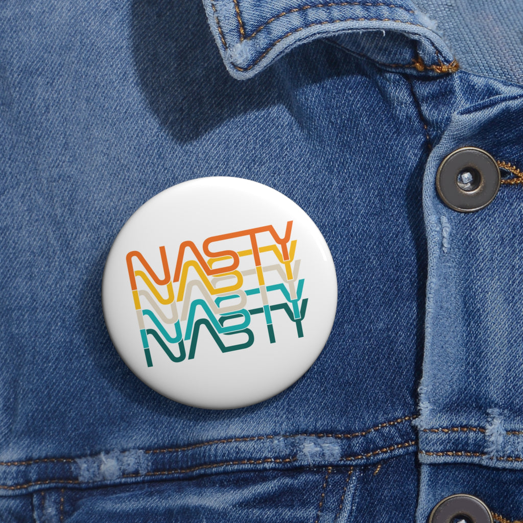 NASTY offset vintage NASA logo inspired pin buttons - Rerun Designs